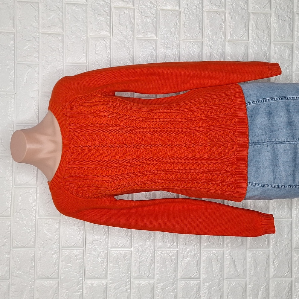 J. CREW 100% Cotton Orange Cable Knit Crew Neck Sweater